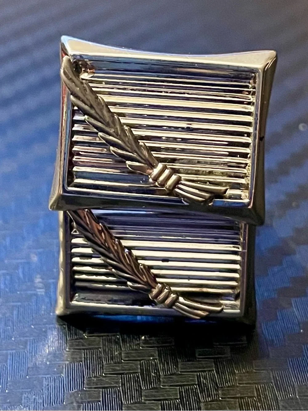 Set of 2 Men's Silver Tone Square Stripe Cufflinks - Classic Black Accent